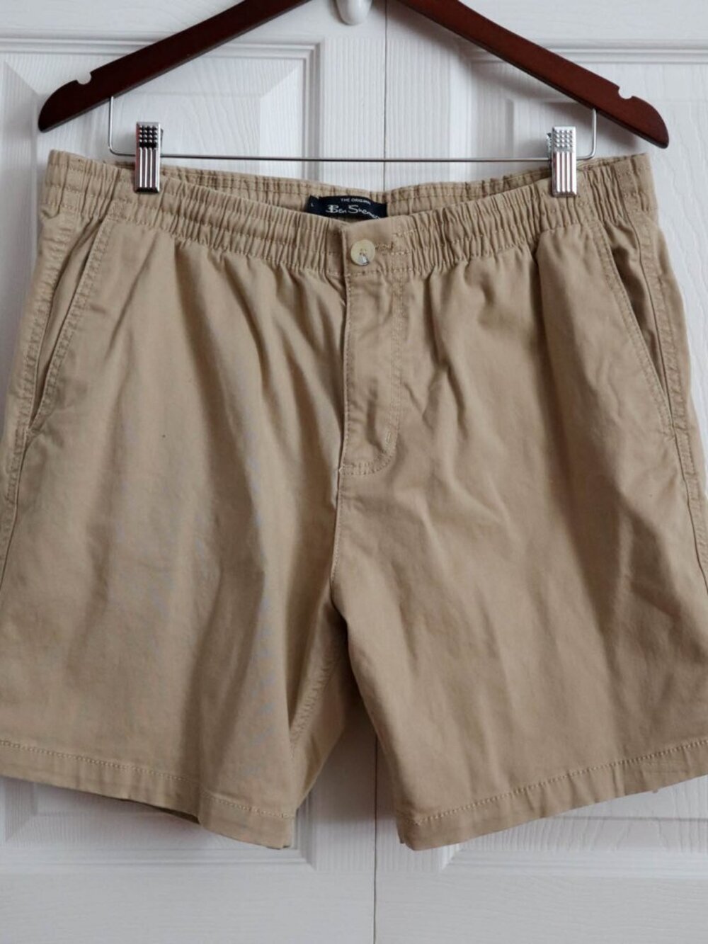 Ben Sherman The Original Khaki Drawstring Stretch Waist Shorts Sz L Inseam 7"